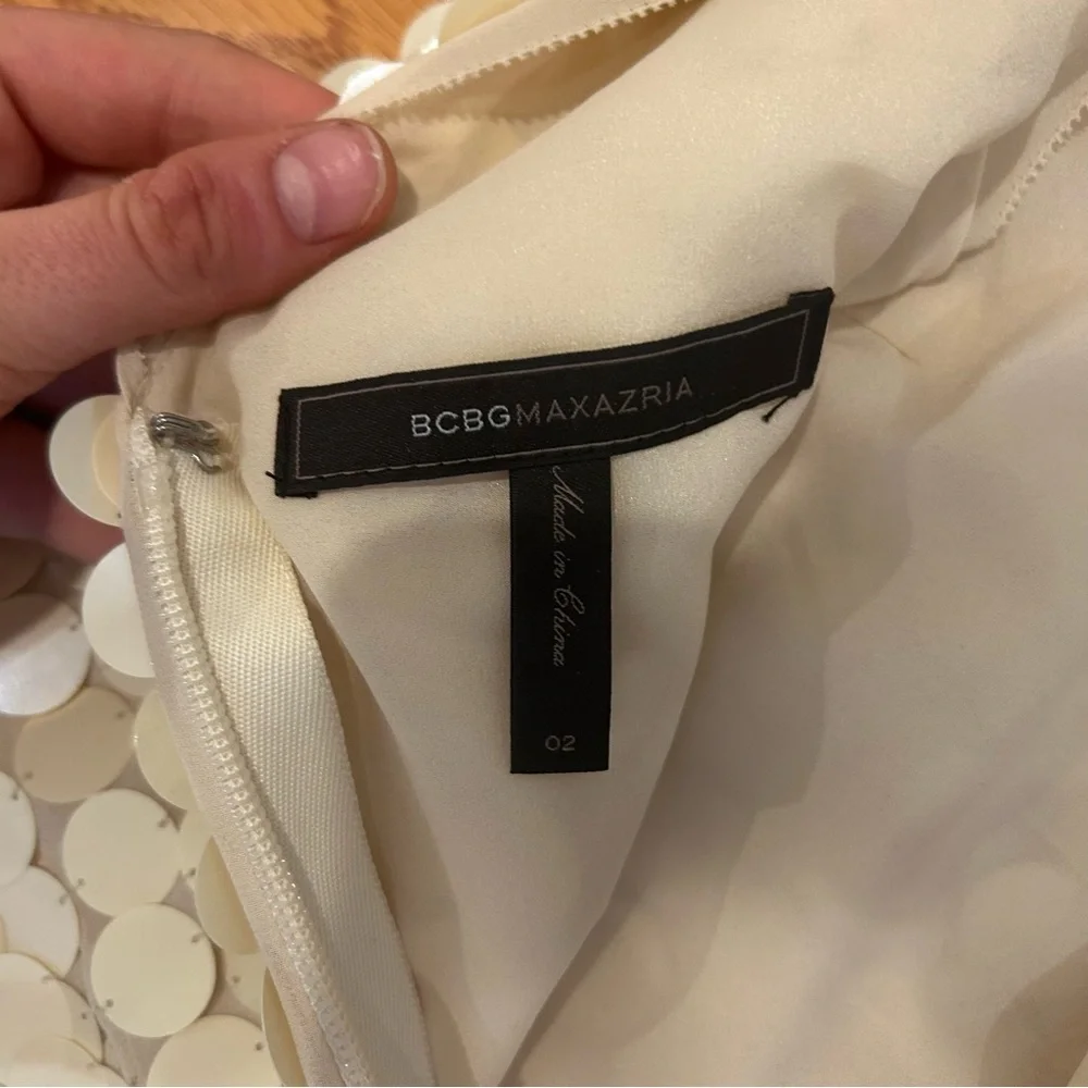 BCBGMaxAzria size 2 womens Sequin Sleeveless Dress cream white luxury - Picture 8 of 8